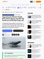 Hyperliquid Whale Holds 81% Short Book and $2.7M Profit as HYPE Bet Pays off