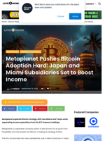 Metaplanet Pushes Bitcoin Adoption Hard: Japan and Miami Subsidiaries Set to Boost Income