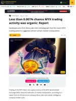 MYX Token's 1,400% Rally Likely the Result of Market Manipulation