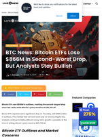 BTC News: Bitcoin ETFs Lose $866M in Second-Worst Drop, But Analysts Stay Bullish | Live Bitcoin News