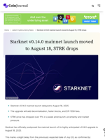 Starknet v0.14.0 mainnet launch moved to August 18, STRK drops - CoinJournal