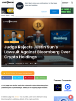 Judge Rejects Justin Sun’s Lawsuit Against Bloomberg Over Crypto Holdings | Live Bitcoin News