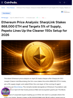 Ethereum Price Analysis: SharpLink Stakes 868,000 ETH and Targets 5% of Supply, Pepeto Lines Up the Cleaner 150x Setup for 2026
