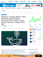 Mystery ‘Insider Whale’ Who Pocketed $192 Million Shorting The Crypto Crash Opens Another Large Short Bet ⋆ ZyCrypto