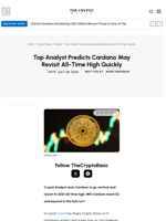 Top Analyst Predicts Cardano May Revisit All-Time High Quickly