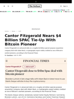 Cantor Fitzgerald Nears $4 Billion SPAC Tie-Up With Bitcoin Pioneer - 