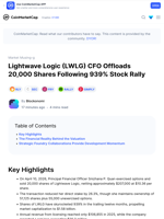Lightwave Logic (LWLG) CFO Offloads 20,000 Shares Following 939% Stock Rally: Guest Post by Blockonomi | CoinMarketCap