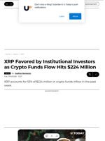 XRP Favored by Institutional Investors as Crypto Funds Flow Hits $224 Million - U.Today