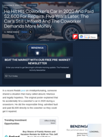 He Hit His Coworker's Car In 2020 And Paid $2,600 For Repairs. Five Years Later, The Car's Still Unfixed And The Coworker Demands More Money  - Benzinga