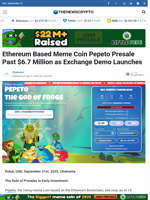 Ethereum Based Meme Coin Pepeto Presale Past $6.7 Million as Exchange Demo Launches - TheNewsCrypto