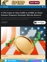 4 USA Coins to Turn $10K to $100K As Texas Senator Proposes Strategic Bitcoin Reserve