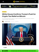 White House Confirms Trump’s Push for Crypto Tax Relief on Bitcoin - CoinCentral