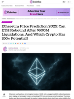 Ethereum Price Prediction 2025: Can ETH Rebound After $600M Liquidations, And Which Crypto Has 100× Potential? - Coinfea