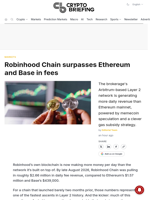 Robinhood Chain surpasses Ethereum and Base in fees