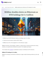 BitMine doubles down on Ethereum as ETH holdings hit 3.4 million - CoinJournal