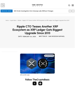 Ripple CTO Teases Another XRP Ecosystem as XRP Ledger Gets Biggest Upgrade Since 2013