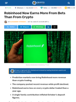Robinhood Now Earns More From Bets Than From Crypto - Crypto News Flash