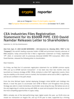 CEA Industries Files Registration Statement for its $500M PIPE. CEO David Namdar Releases Letter to Shareholders