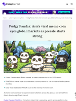 Pudgy Pandas: Asia’s viral meme coin eyes global markets as presale starts strong - CoinJournal