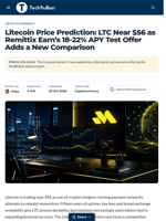 Litecoin Price Prediction: LTC Near $56 as Remittix Earn's 18-22% APY Test Offer Adds a New Comparison