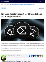 YZi Labs Boosts Support for Ethena Labs as USDe Adoption Soars