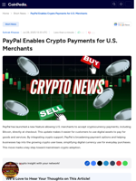 PayPal Enables Crypto Payments for U.S. Merchants