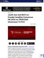 Justin Sun and WLFI co-founder headline Consensus HK 2025 as TRON DAO showcases T3 FCU