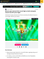 Bitcoin open interest hits record high as bulls stampede toward new BTC price highs