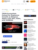TRON Ecosystem Poised for Explosive Growth as Binance Alpha Lists NFT, PePe, and SUNDOG – Press release Bitcoin News