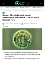 Recent Bitcoin Drop Driven by Speculators, Not True BTC HODLers — Samson Mow - Crypto News Flash