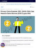 Privacy Coins Explode: ZEC, DASH, RAIL See Massive Gains Revives 2018 Crypto ERA