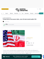 Trump hints at Iran peace talks, June 30 deal market splits YES