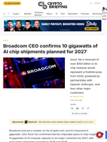 Broadcom CEO confirms 10 gigawatts of AI chip shipments planned for 2027