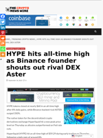 HYPE hits all-time high as Binance founder shouts out rival DEX Aster - The Crypto News Wire
