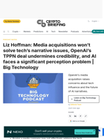 Liz Hoffman: Media acquisitions won't solve tech's narrative issues, OpenAI's TPPN deal undermines credibility, and AI faces a significant perception problem | Big Technology