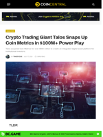 Crypto Trading Giant Talos Snaps Up Coin Metrics in $100M+ Power Play - CoinCentral