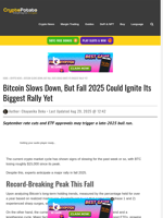 Bitcoin Slows Down, But Fall 2025 Could Ignite Its Biggest Rally Yet