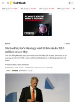 MSTR News: Michael Saylor's Strategy sold 32 bitcoin for $2.5 million in late May