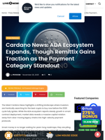Cardano News: ADA Ecosystem Expands, Though Remittix Gains Traction as the Payment Category Standout | Live Bitcoin News