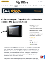 Coinbase report flags Bitcoin cold wallets exposed to quantum risks