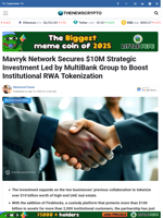 Mavryk Network Secures $10M Strategic Investment Led by MultiBank Group to Boost Institutional RWA Tokenization - TheNewsCrypto