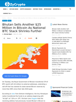 Bhutan Sells Another $25 Million In Bitcoin As National BTC Stack Shrinks Further ⋆ ZyCrypto