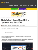 Bitcoin Suddenly Crashes Under $118K as Liquidations Surge Toward $1B