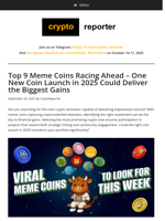 Top 9 Meme Coins Racing Ahead - One New Coin Launch in 2025 Could Deliver the Biggest Gains