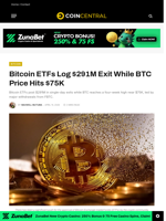 Bitcoin ETFs Log $291M Exit While BTC Price Hits $75K - CoinCentral