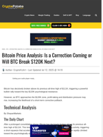 Bitcoin Price Analysis: Is a Correction Coming or Will BTC Break $120K Next?
