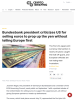 Bundesbank president criticizes US for selling euros to prop up the yen without telling Europe first