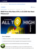 BNB Price Hits New ATH, Is $1,000 the Next Milestone?