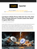 Cardano (ADA) Price Still Set for $10, But This Cheap Altcoin Could Lead the Next Crypto Bull Run