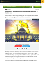 Growing BTC reserve requires Congressional legislation — VanEck exec